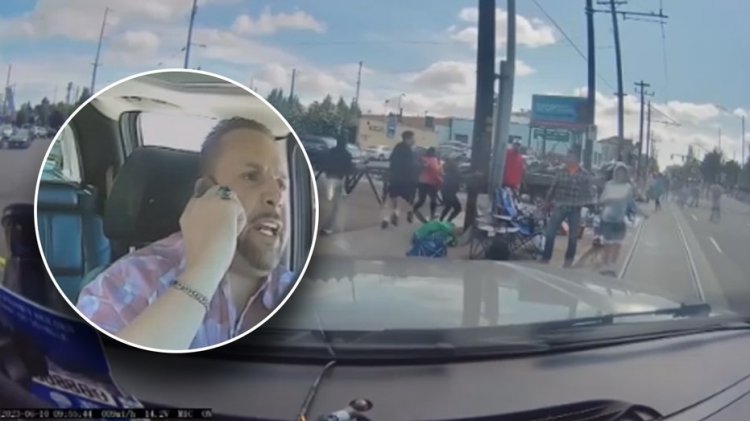 Öfkeli Portland sürücüsü öfkeli bir videoyla gül geçit törenini yarıp geçiyor