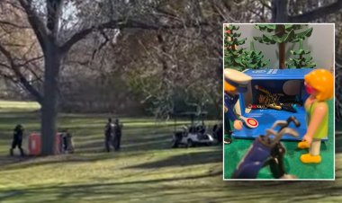 Videoya yakalanan vahşi polis kovalamacasının ardından golfçüler şüpheli araba hırsızını atmak için portatif lazımlığı devirdiler