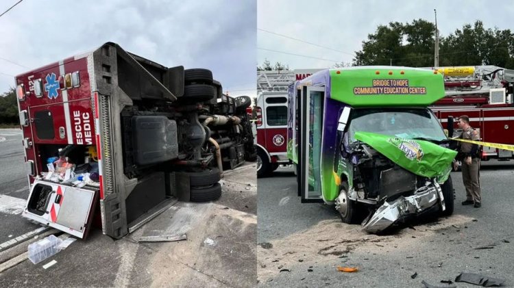 Florida yangın kurtarma aracı, çağrıya yanıt verirken otobüs ve kamyonla çarpıştı