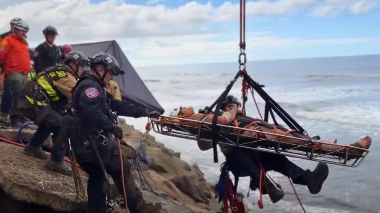 San Diego'daki kayalık yarıkta günlerce mahsur kalan adam dramatik bir şekilde kurtarıldı